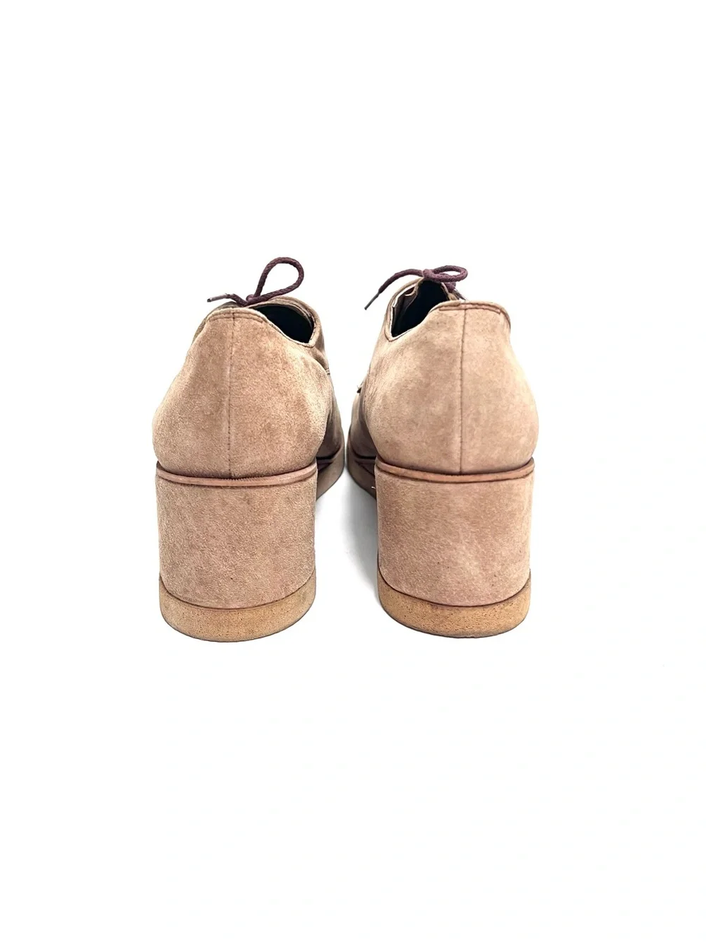 Vintage 1970s deadstock tan faux suede platform wedge heel oxfords